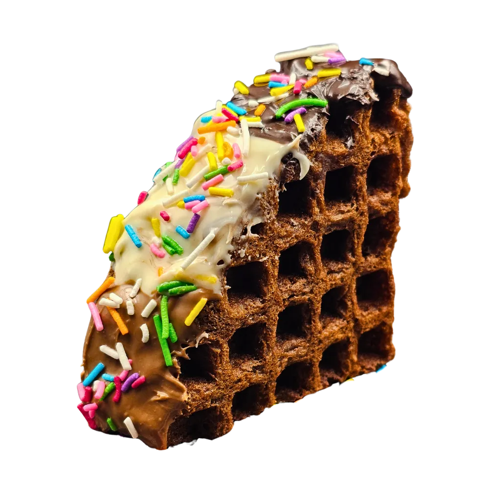 Triple Treat waffle loaded with Belgian chocolate and sprinkles